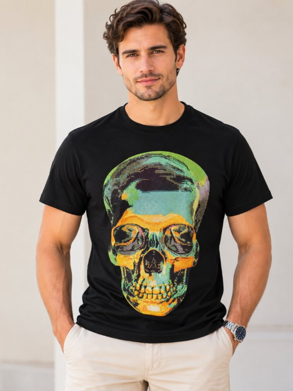 Spring + Mercer Men's Rhinestone Skull Graphic Black T-Shirt Size M NWT